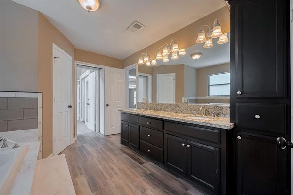 Bathroom, Dual Sink Vanities, Interior, Wood Texture Flooring