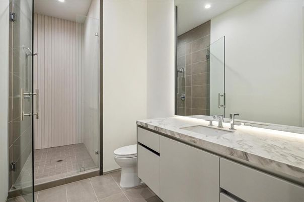 Bathroom, Glass Shower, Interior, Recessed Lighting