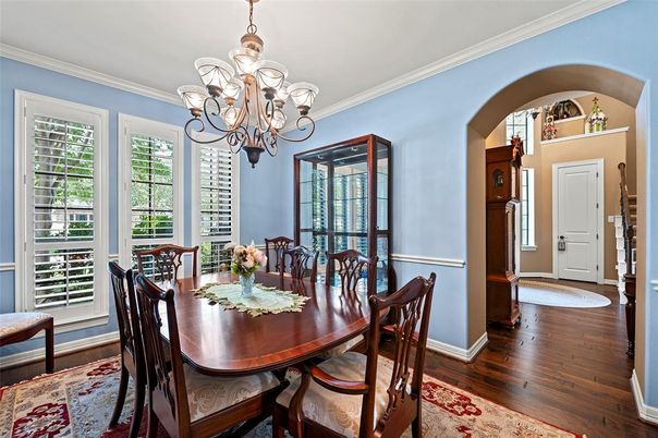 Chandelier, Dining room, Interior, Wood Texture Flooring