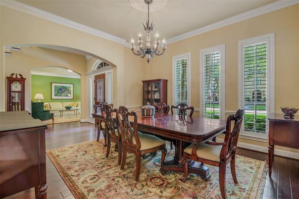 Chandelier, Dining room, Interior, Wood Texture Flooring
