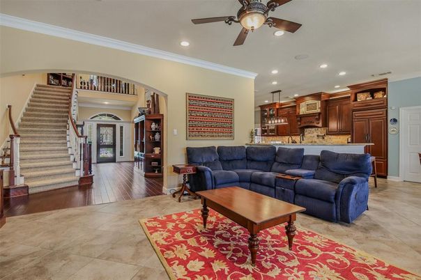 Interior, Kitchen, Living room, Pendant Lights, Recessed Lighting, Wood Texture Flooring