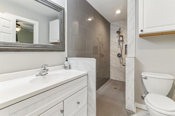 Bathroom, Glass Shower, Interior, Recessed Lighting
