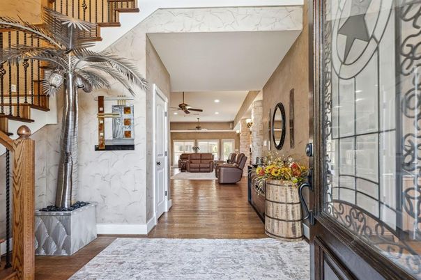 Interior, Living room, Marble Walls, Recessed Lighting, Wood Texture Flooring