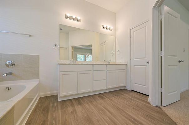 Bathroom, Dual Sink Vanities, Interior, Wood Texture Flooring