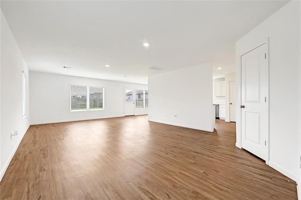 Empty room, Interior, Recessed Lighting, Wood Texture Flooring