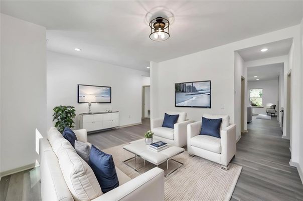 Interior, Living room, Recessed Lighting, Wood Texture Flooring