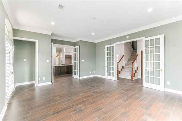 Empty room, Interior, Recessed Lighting, Wood Texture Flooring