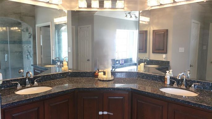 Bathroom, Dual Sink Vanities, Glass Shower, Interior