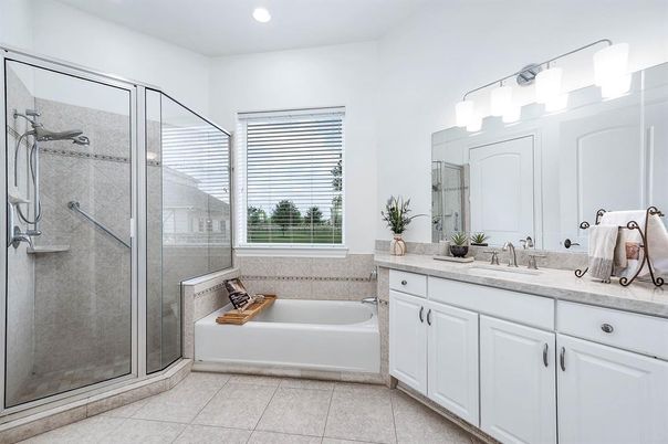 Bathroom, Dual Sink Vanities, Glass Shower, Interior, Recessed Lighting