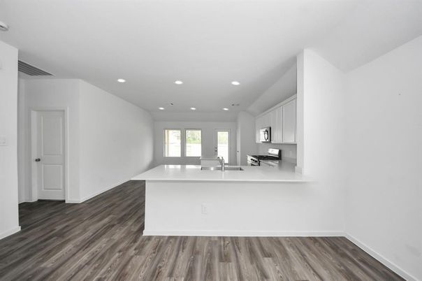 Interior, Kitchen, Recessed Lighting, Wood Texture Flooring