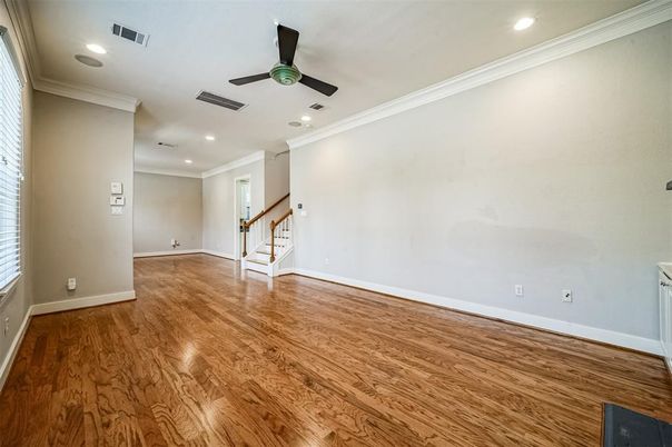 Empty room, Interior, Recessed Lighting, Wood Texture Flooring