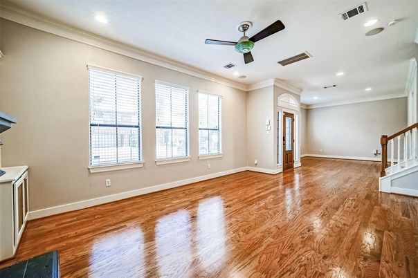 Empty room, Interior, Recessed Lighting, Wood Texture Flooring