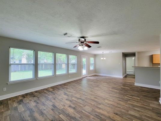 Chandelier, Empty room, Interior, Pendant Lights, Wood Texture Flooring