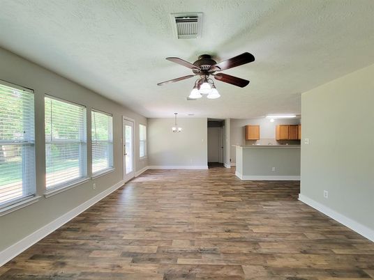 Chandelier, Empty room, Interior, Kitchen, Pendant Lights, Wood Texture Flooring