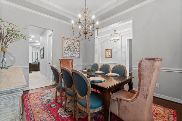 Chandelier, Dining room, Interior, Wood Texture Flooring