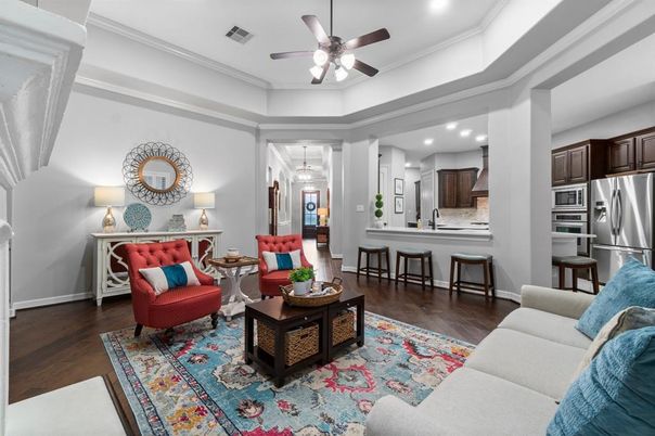 Interior, Kitchen, Living room, Recessed Lighting, Stainless Steel Appliances, Wood Texture Flooring
