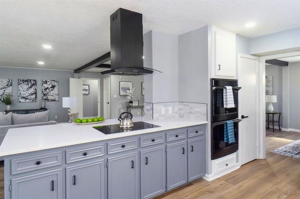 Interior, Kitchen, Recessed Lighting, Wood Texture Flooring
