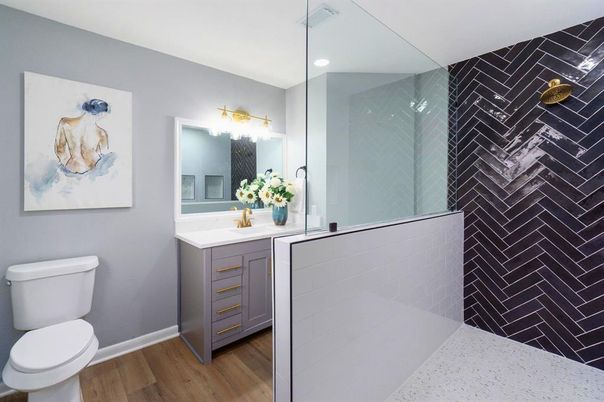 Bathroom, Interior, Recessed Lighting, Wood Texture Flooring