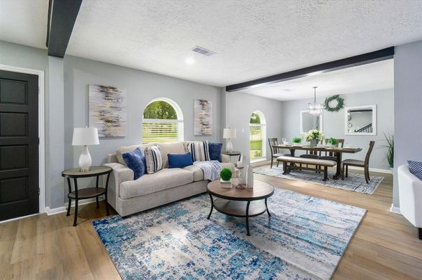Chandelier, Dining room, Interior, Living room, Recessed Lighting, Wood Texture Flooring