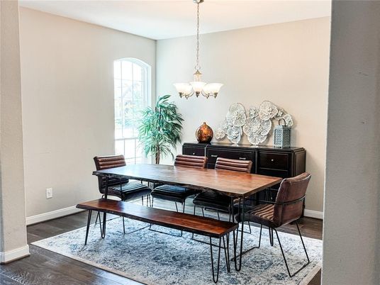 Chandelier, Dining room, Interior, Wood Texture Flooring