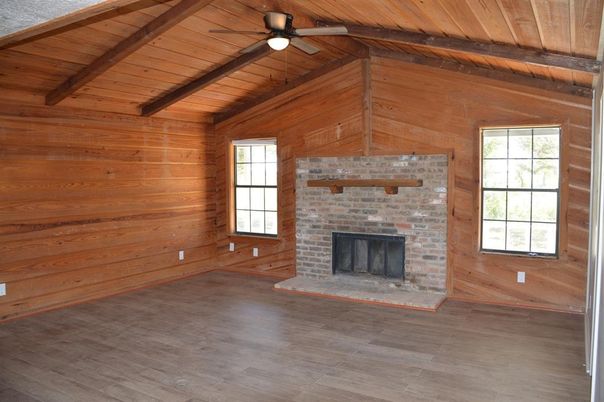 Empty room, Fireplace, Interior, Wooden Beams, Wooden Ceilings, Wood Texture Flooring, Wooden Walls