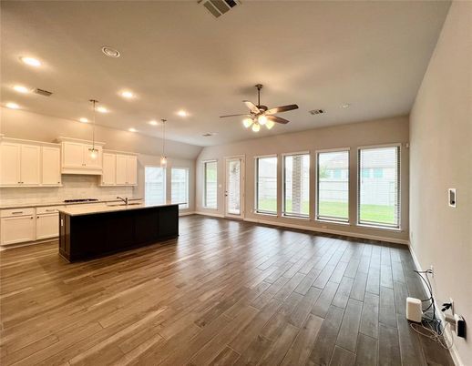 Interior, Kitchen, Pendant Lights, Recessed Lighting, Wood Texture Flooring