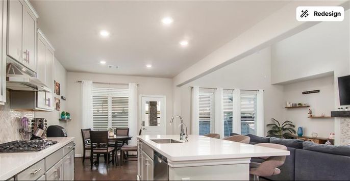 Dining room, Interior, Kitchen, Recessed Lighting, Wood Texture Flooring