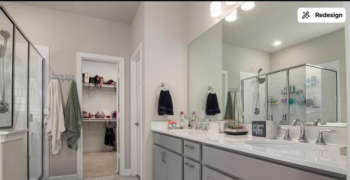 Bathroom, Dual Sink Vanities, Glass Shower, Interior, Recessed Lighting, Walk-in Closets