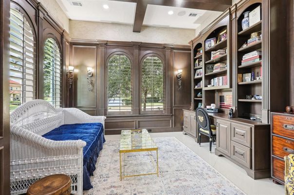 Home Office, Interior, Recessed Lighting, Wooden Beams
