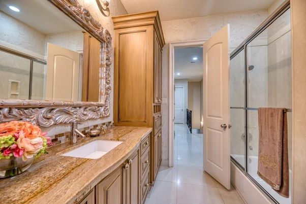 Bathroom, Dual Sink Vanities, Glass Shower, Interior, Recessed Lighting