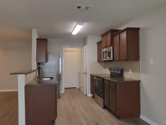 Interior, Kitchen, Stainless Steel Appliances, Wood Texture Flooring