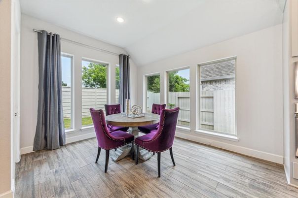 Dining room, Interior, Recessed Lighting, Wood Texture Flooring