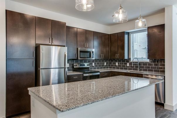 Interior, Kitchen, Pendant Lights, Stainless Steel Appliances, Wood Texture Flooring