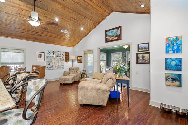 Interior, Living room, Recessed Lighting, Wooden Ceilings, Wood Texture Flooring