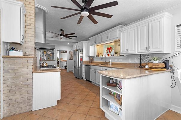 Interior, Kitchen, Recessed Lighting, Stone Walls