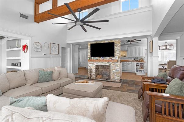 Fireplace, Interior, Living room, Wooden Beams