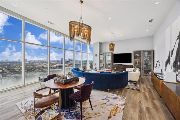 Dining room, Interior, Kitchen, Pendant Lights, Recessed Lighting, Wood Texture Flooring