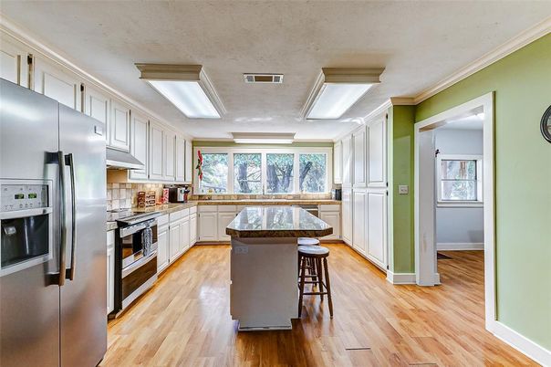 Interior, Kitchen, Stainless Steel Appliances, Wood Texture Flooring