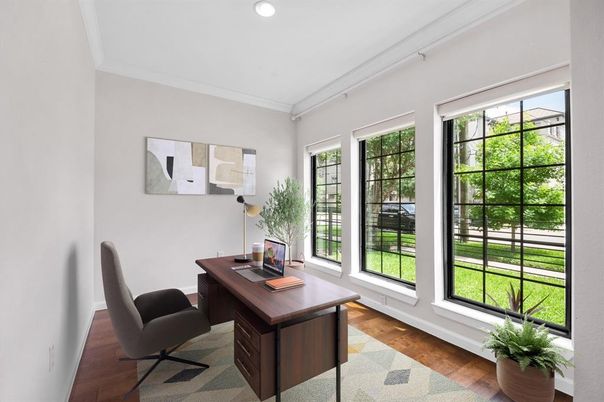 Home Office, Interior, Recessed Lighting, Wood Texture Flooring