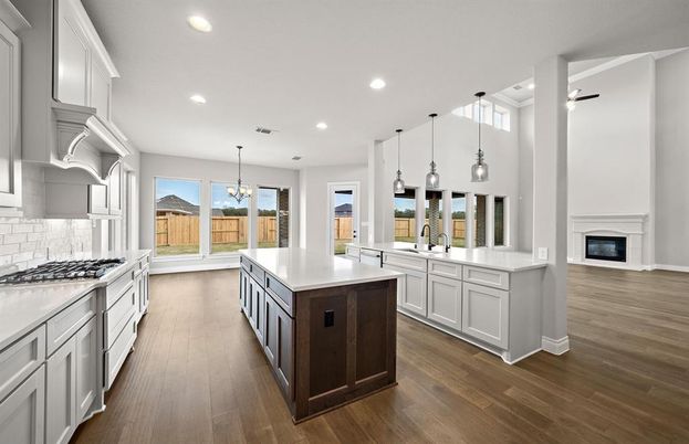 Interior, Kitchen, Pendant Lights, Recessed Lighting, Wood Texture Flooring