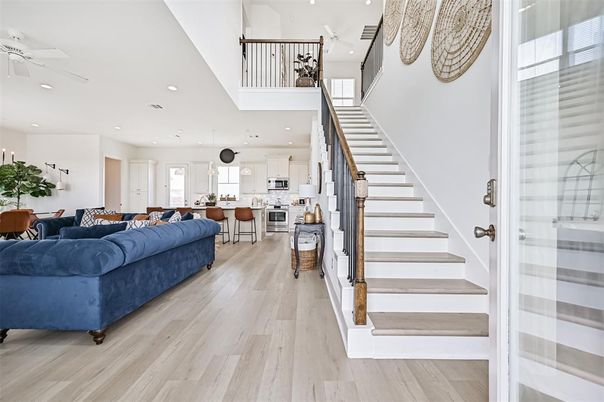 Interior, Kitchen, Living room, Recessed Lighting, Stainless Steel Appliances, Wood Texture Flooring