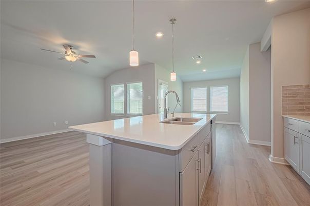 Interior, Kitchen, Pendant Lights, Recessed Lighting, Wood Texture Flooring