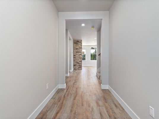 Interior, Recessed Lighting, Stone Walls, Wood Texture Flooring