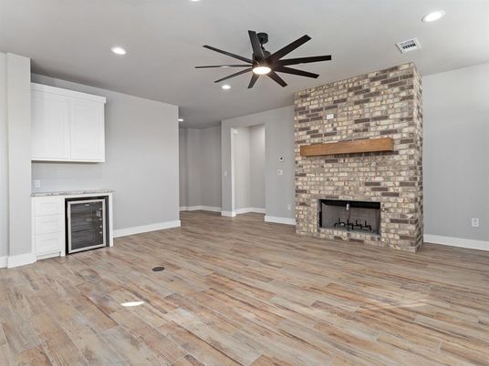 Empty room, Fireplace, Interior, Recessed Lighting, Wood Texture Flooring