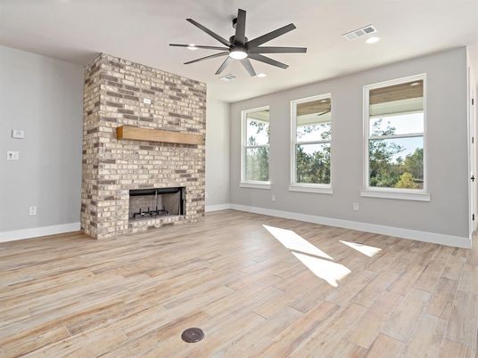 Empty room, Fireplace, Interior, Recessed Lighting, Wood Texture Flooring