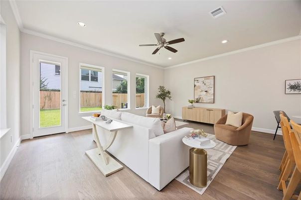 Interior, Living room, Recessed Lighting, Wood Texture Flooring