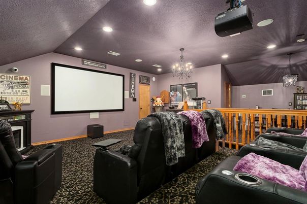 Chandelier, Home Theatre Room, Interior, Projection Screen, Recessed Lighting, Theatre Room