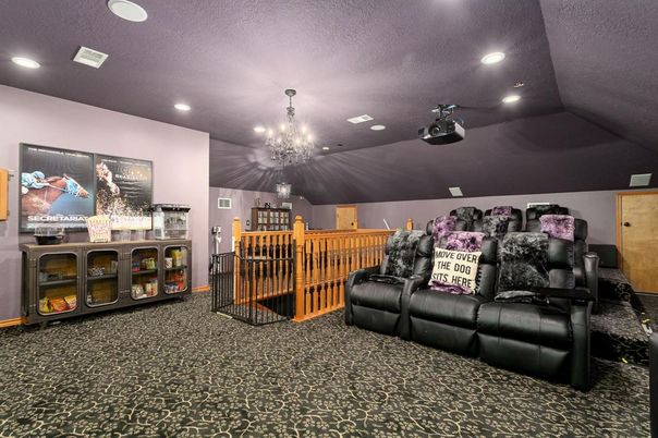 Chandelier, Home Theatre Room, Interior, Projection Screen, Recessed Lighting, Theatre Room