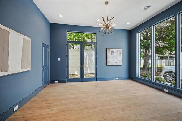Empty room, Interior, Pendant Lights, Recessed Lighting, Wood Texture Flooring
