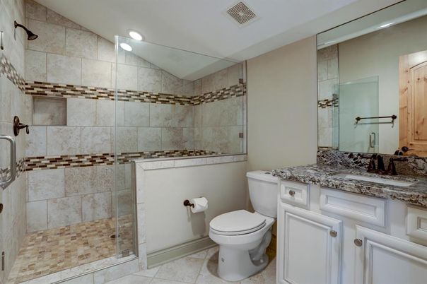 Bathroom, Glass Shower, Interior, Recessed Lighting